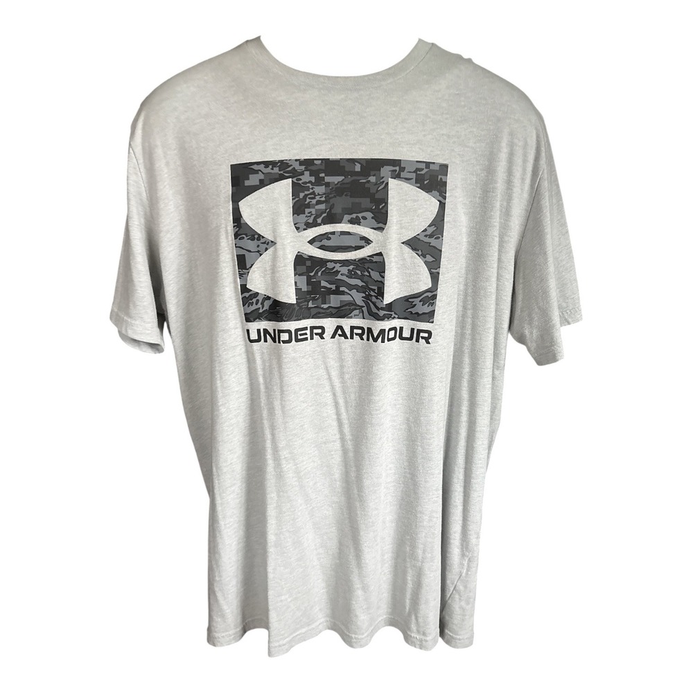 Under Armour Camo Boxed Logo T-Shirt, Light Gray, Size XL, Athletic Workout Gym